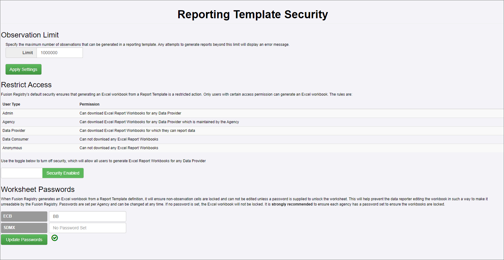 Reporting Template Security