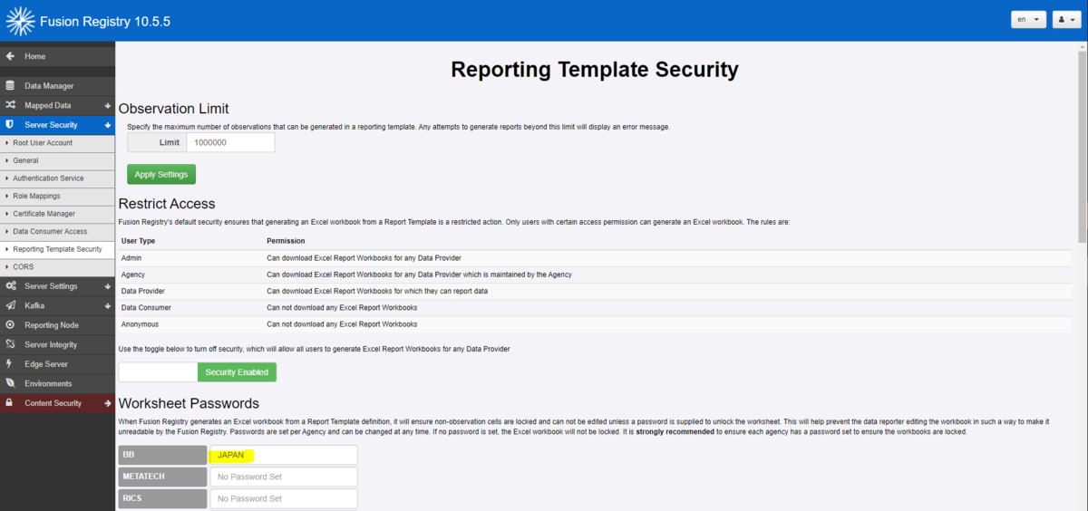 Reporting Template Security