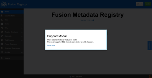 Sample contents of the Support Tab Modal
